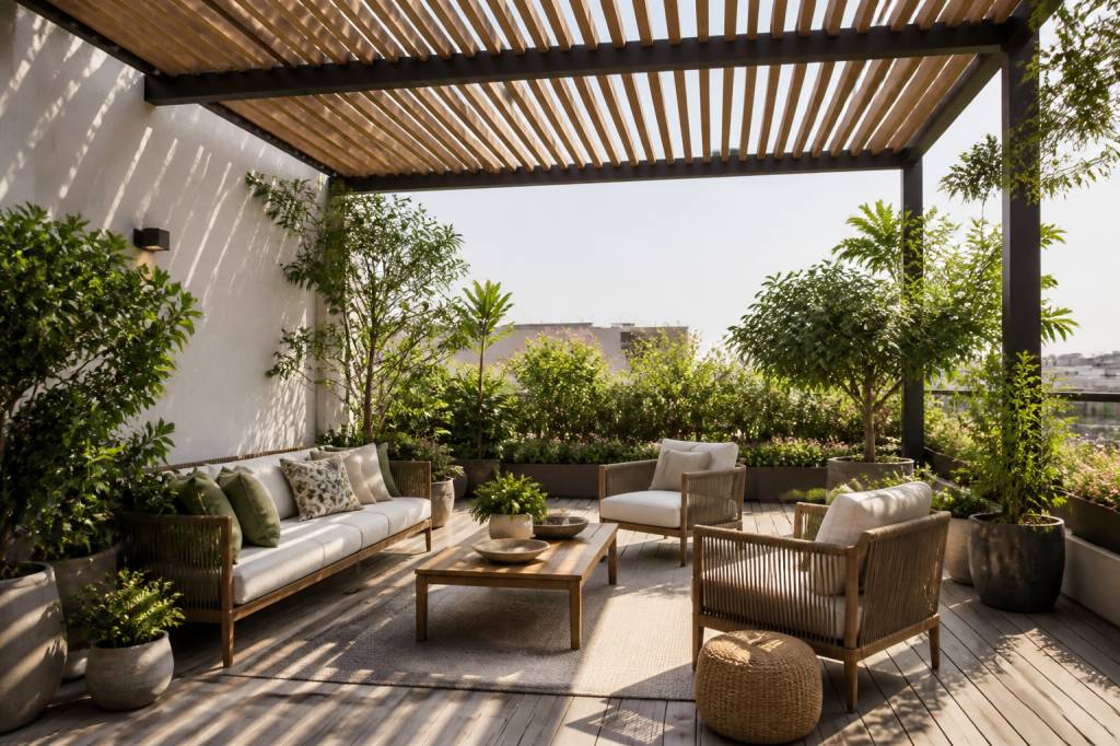Aménagement terrasse : associer mobilier, végétation et ombrage Aménagement terrasse : associer mobilier, végétation et ombrage